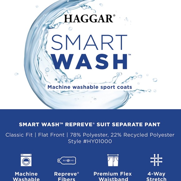 NWT men’s Haggar smart wash repreve Classic fit suit pants SZ 42x30 BLUE - Picture 3 of 8